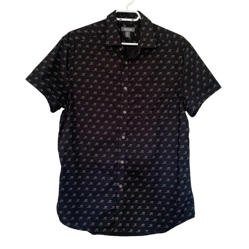 Kenneth Cole Reaction Short Sleeve Button Up Shirt Black Palm Tree Print Size M